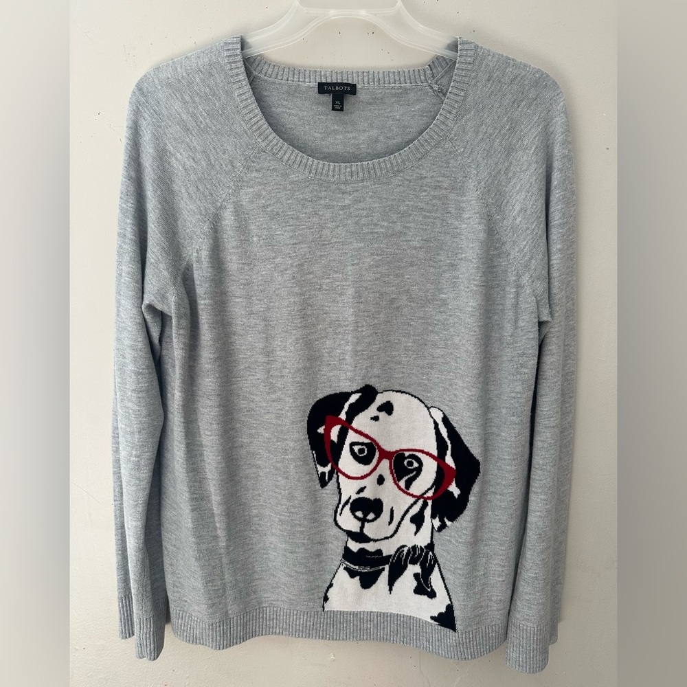 Talbots Gray Sweater with Dog Print